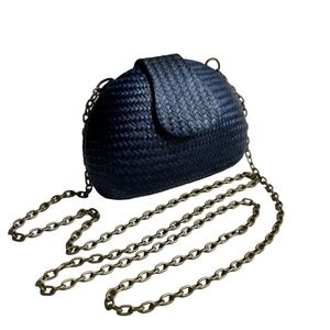 Elegant Navy Woven Crossbody Bag Vintage Ely Guerrero Straw Mini Purse